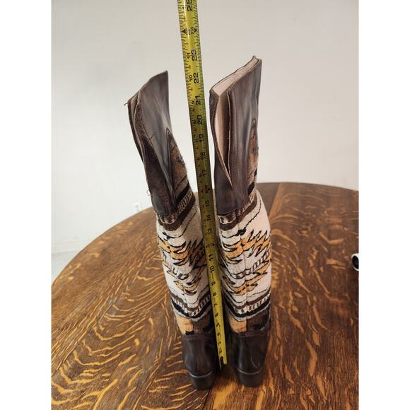 Freebird by Steven Sun Boots Womens Size 8 Brown Leather Woven Aztec Knee High - Picture 7 of 9